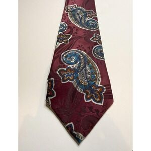 Vintage Peacock's Silk Necktie Burgundy Paisley USA Italian Silk 1990s Men's Tie